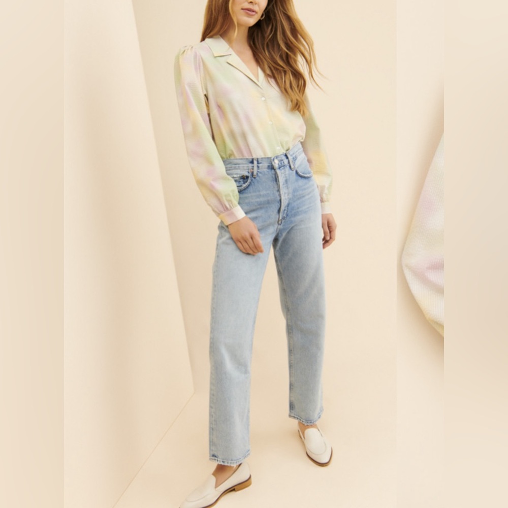 JUST Pastel Nikki Tie-Dye Buttondown Blouse Size XS
